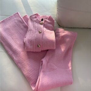 Barbie Pink Gold heart buttons cropped cardigan SET with matching pants Small
